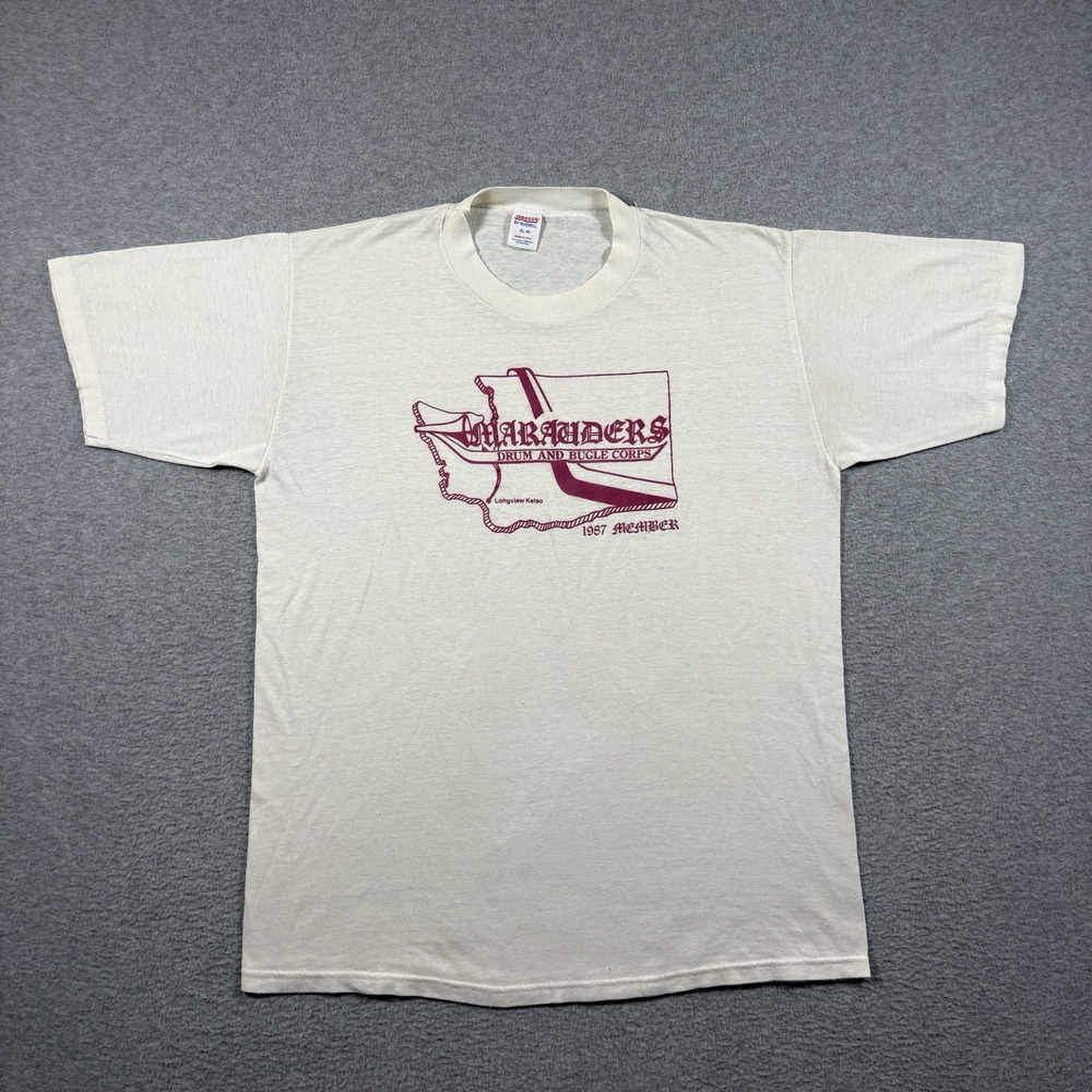 Vintage 1987 Marauders Drum Bugle Corps T Shirt XL Jerzees USA Single Stitch 80s